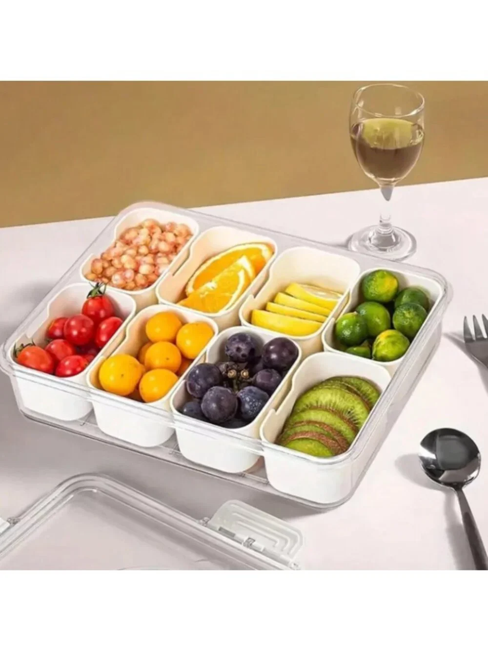 Divided Snack Serving Tray With Lid Handle Portable Food Storage Organizer Bin